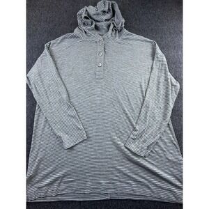 J Jill Sweater Womens Large Gray‎ White Striped Hoodie Pullover Stretch Comfort